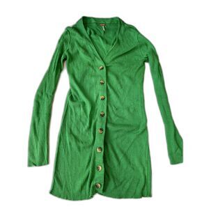 Free People Bright Green Cardigan Sweater Button Down Dress